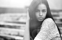 Young sensual model girl face. Black-white photo